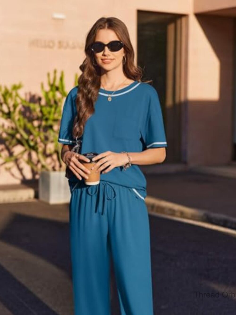 Soft Cotton Pajama Set with Pockets, Short Sleeve Top & Relaxed Pants - Picture 6 of 7